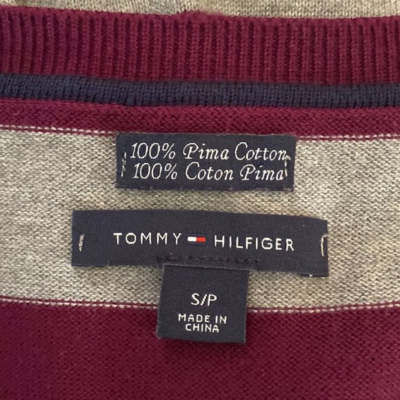 Tommy Hilfiger 100% Cotton Striped Long Sleeve V Neck Sweater Size Small - Picture 5 of 5